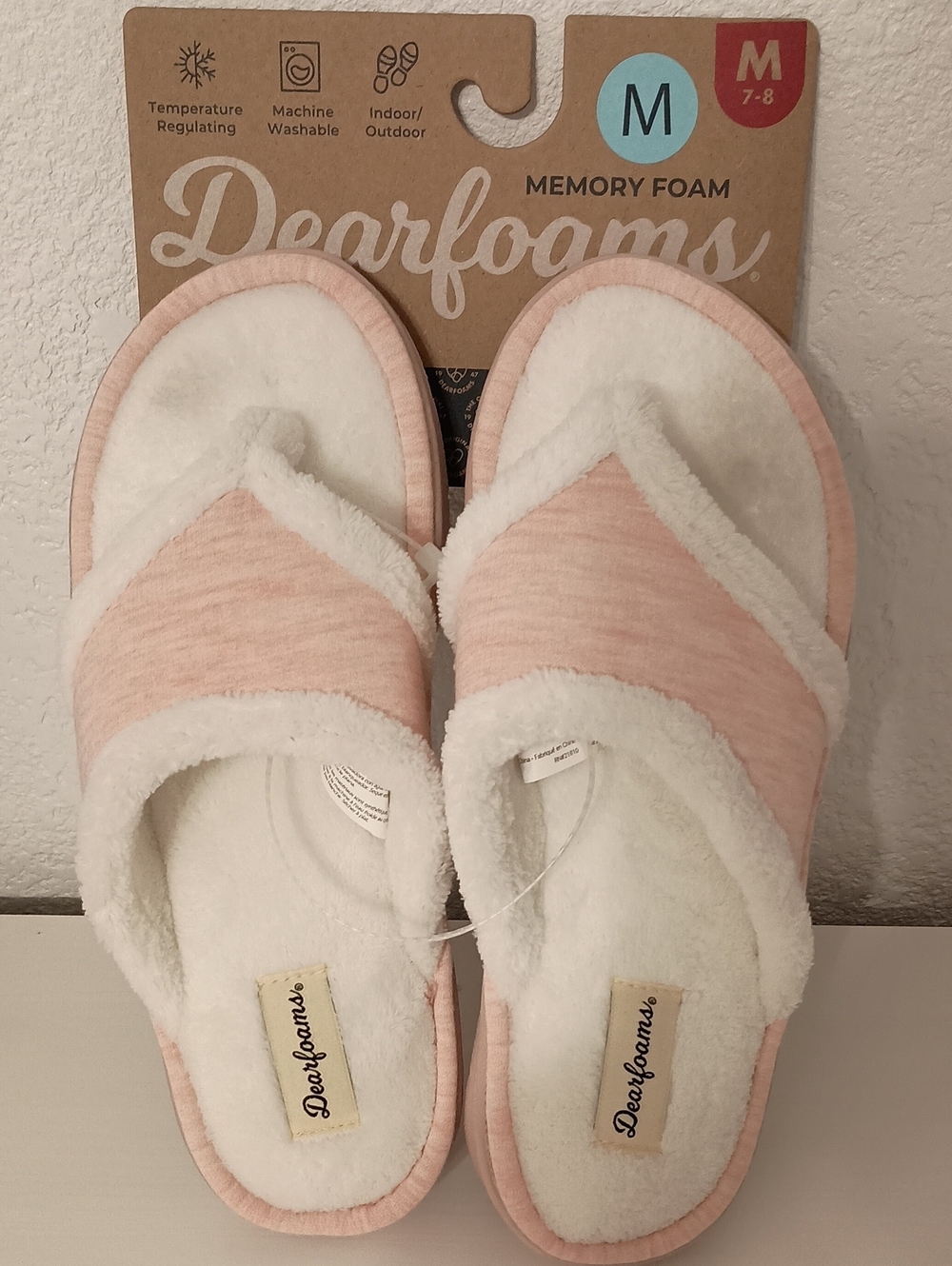 Dearfoams Pink and White Memory Foam Slide Slippers. Sz M